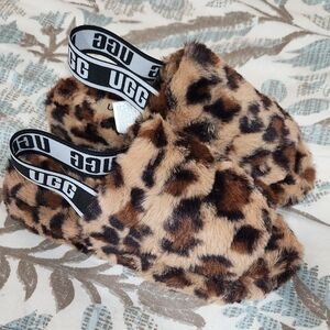 Authentic UGG "FLUFF YEAH" Tan And Bown Leopard Fuzzy Slides